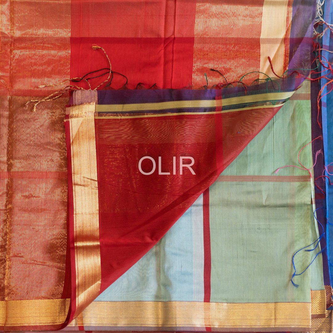 MSC085 - Multi Coloured Checks Maheshwari Handloom Silk Cotton - Image 3
