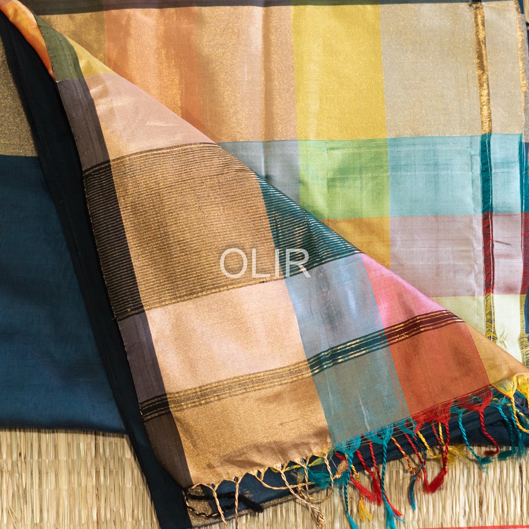 MSC090 - Charcoal Grey Maheshwari Handloom Silk Cotton - Image 2